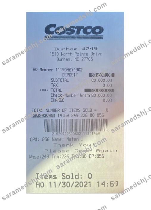 COSTCO payment receipt